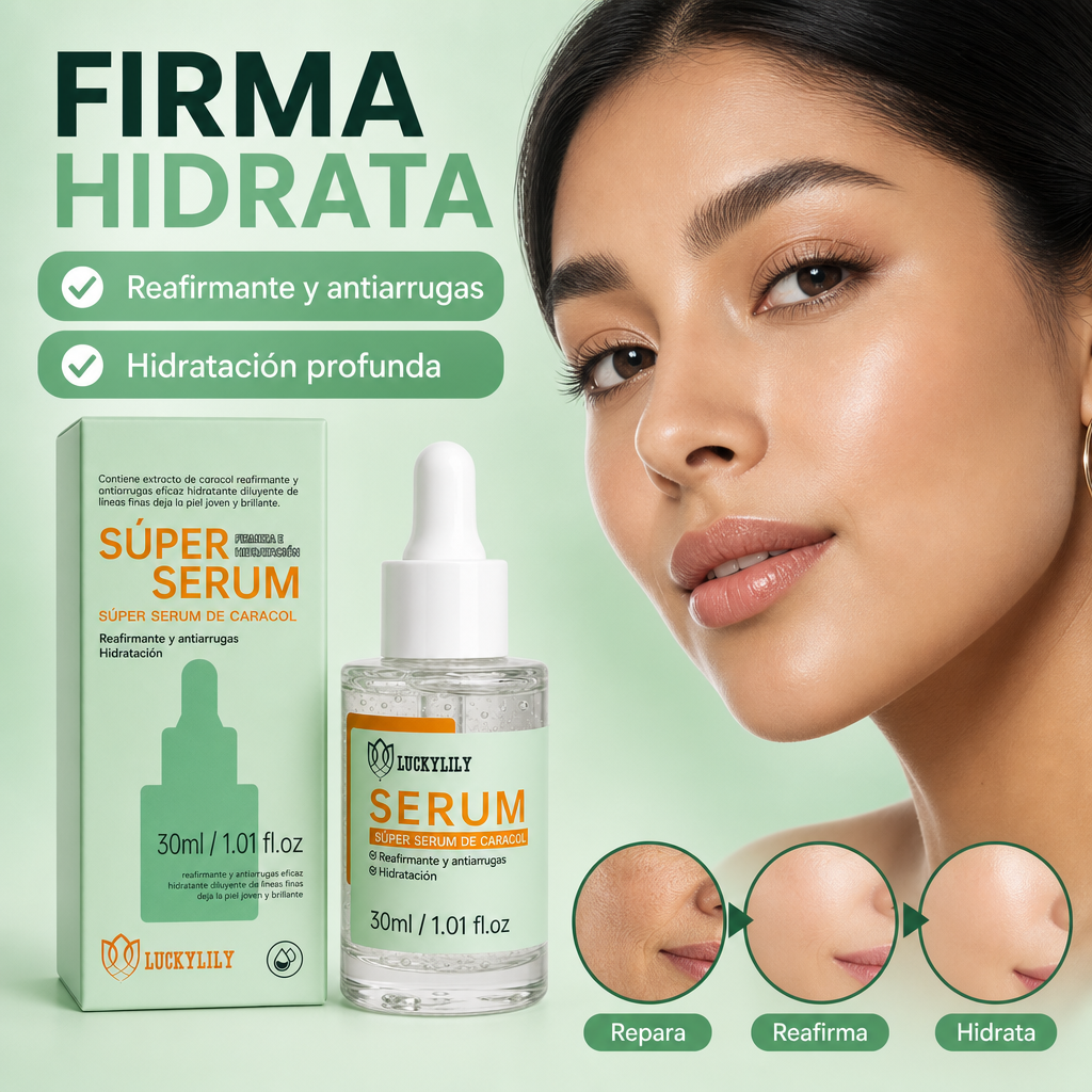 ✨ Sérum de Caracol 4 en 1 · Reafirma · Hidrata · Ilumina · Reductor de Poros
