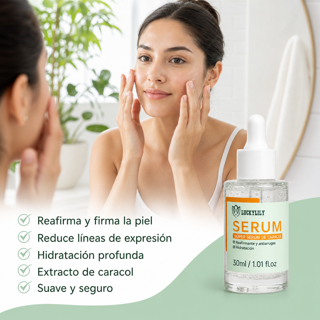 ✨ Sérum de Caracol 4 en 1 · Reafirma · Hidrata · Ilumina · Reductor de Poros