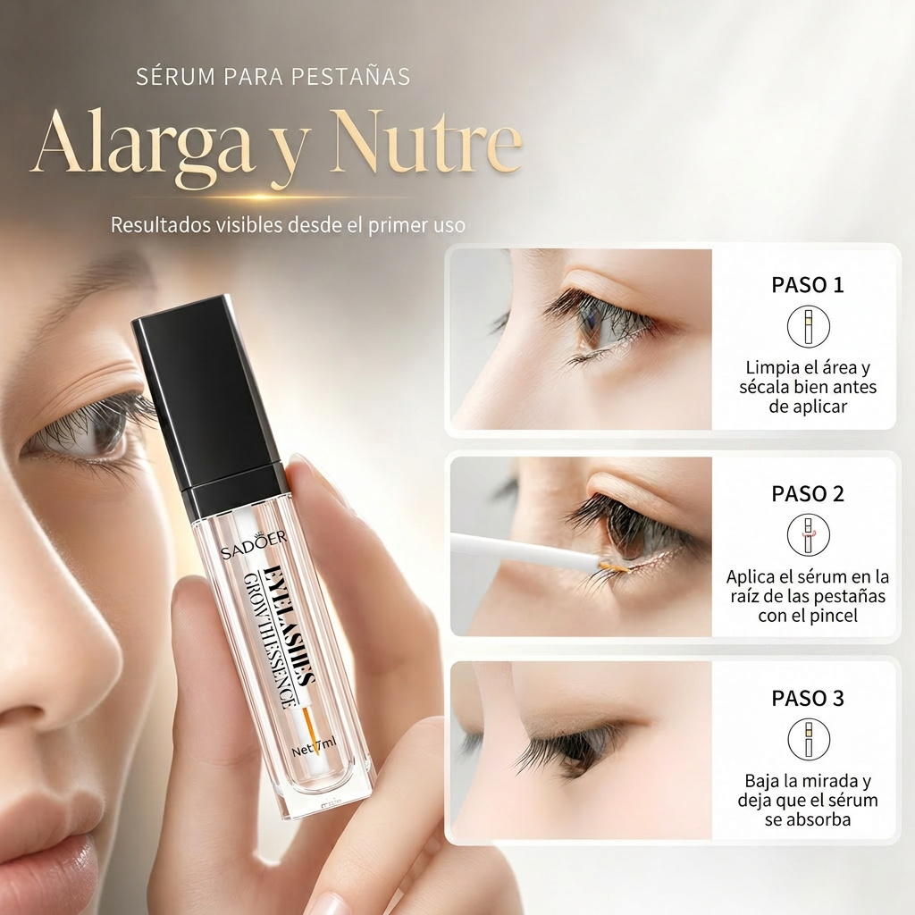 Serum Alargador de Pestañas Sadoer · Nutre, Fortalece y Alarga con Fórmula Natural